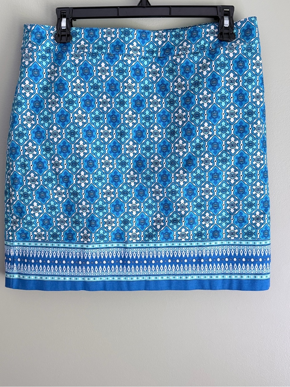 Talbots Blue Geometric Print Stretch Pencil Skirt Lined Size 8